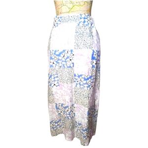 NICOLE MILLER Size Small White Pastel Patchwork Linen Pull-on Midi Pencil Skirt